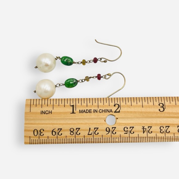 Sundance Catalog On A Cloud Gold Earrings Ruby Citrine Aventurine Pearl Dangle - Picture 8 of 8